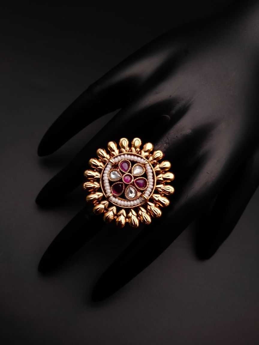 RINGS IN POLKI (GOLD POLISH) STYLE | DESIGN - 87048
