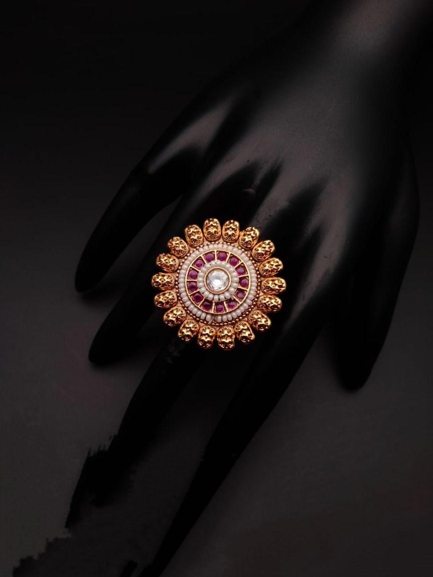 RINGS IN POLKI (GOLD POLISH) STYLE | DESIGN - 87050