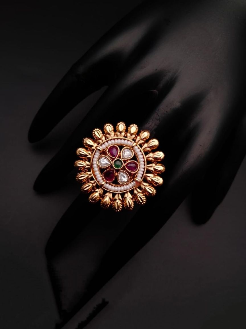 RINGS IN POLKI (GOLD POLISH) STYLE | DESIGN - 87057