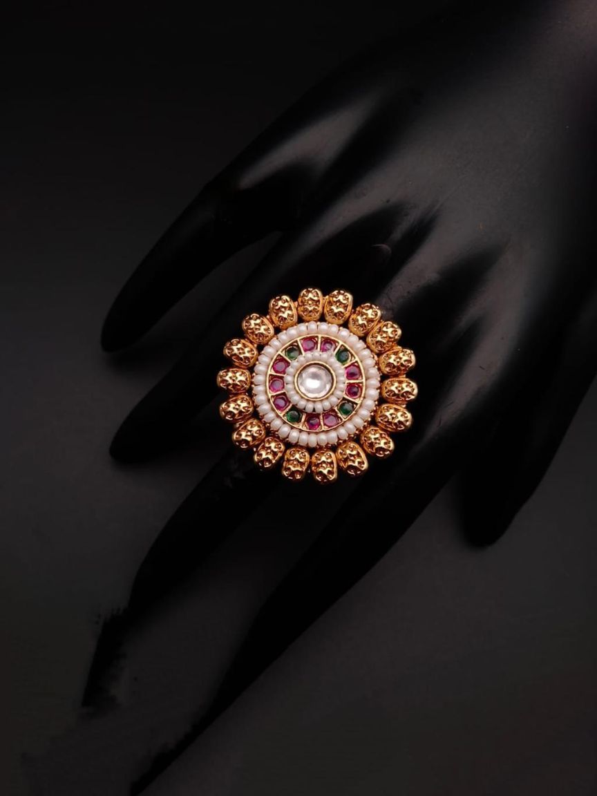 RINGS IN POLKI (GOLD POLISH) STYLE | DESIGN - 87059