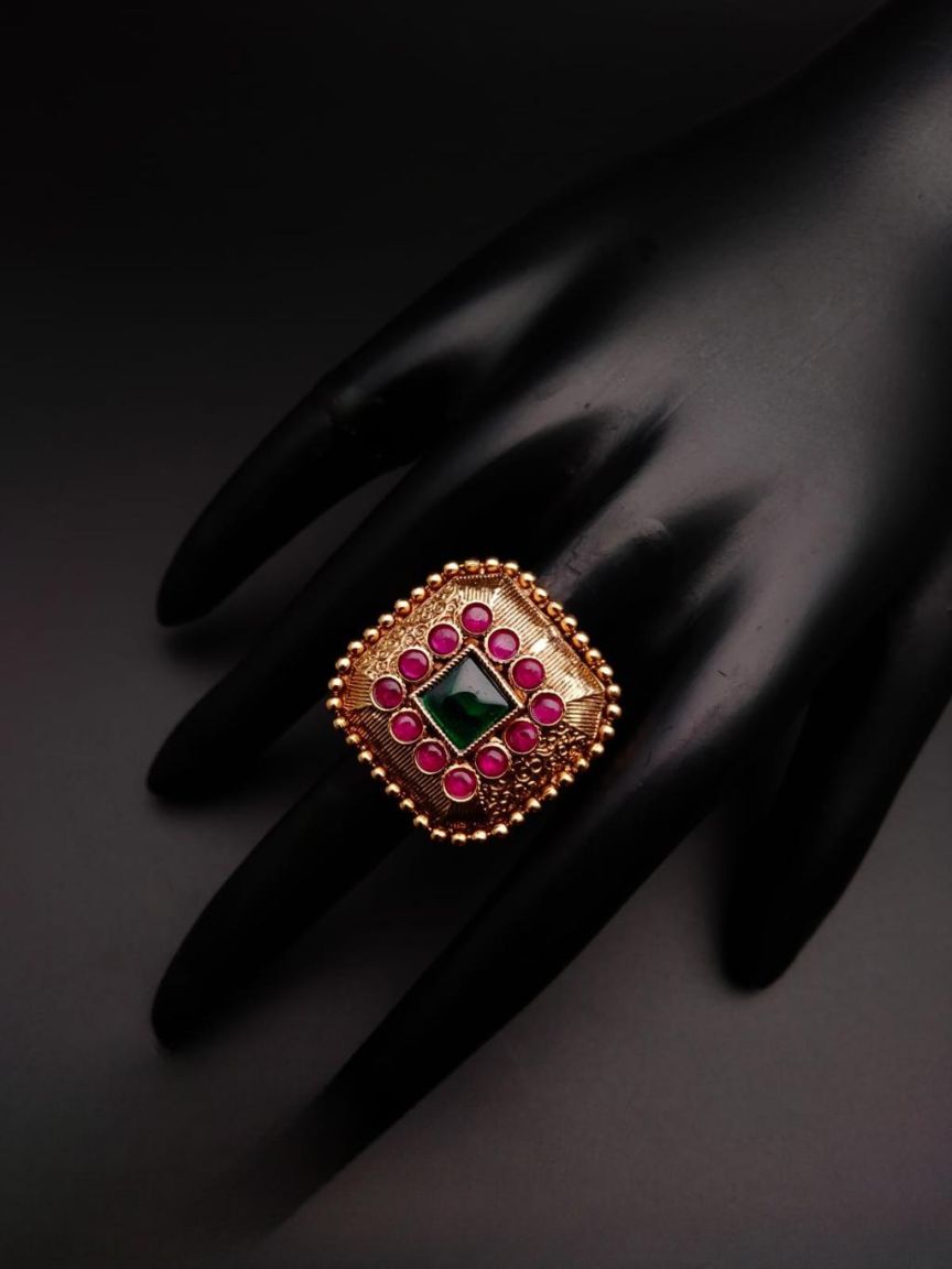 RINGS IN POLKI (GOLD POLISH) STYLE | DESIGN - 87065