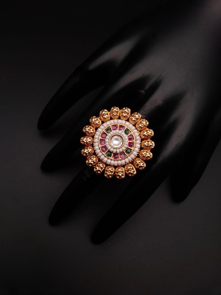 RINGS IN POLKI (GOLD POLISH) STYLE | DESIGN - 87066