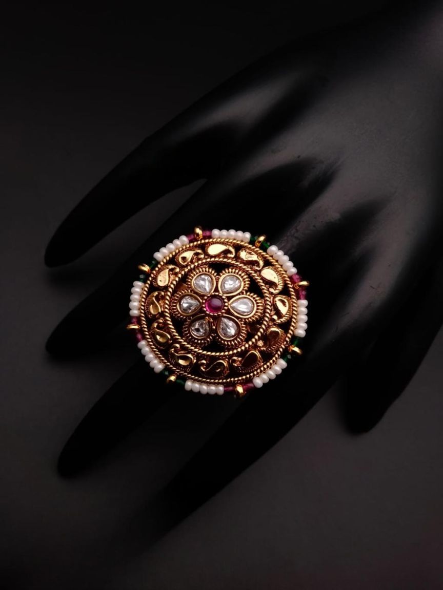 RINGS IN POLKI (GOLD POLISH) STYLE | DESIGN - 87067