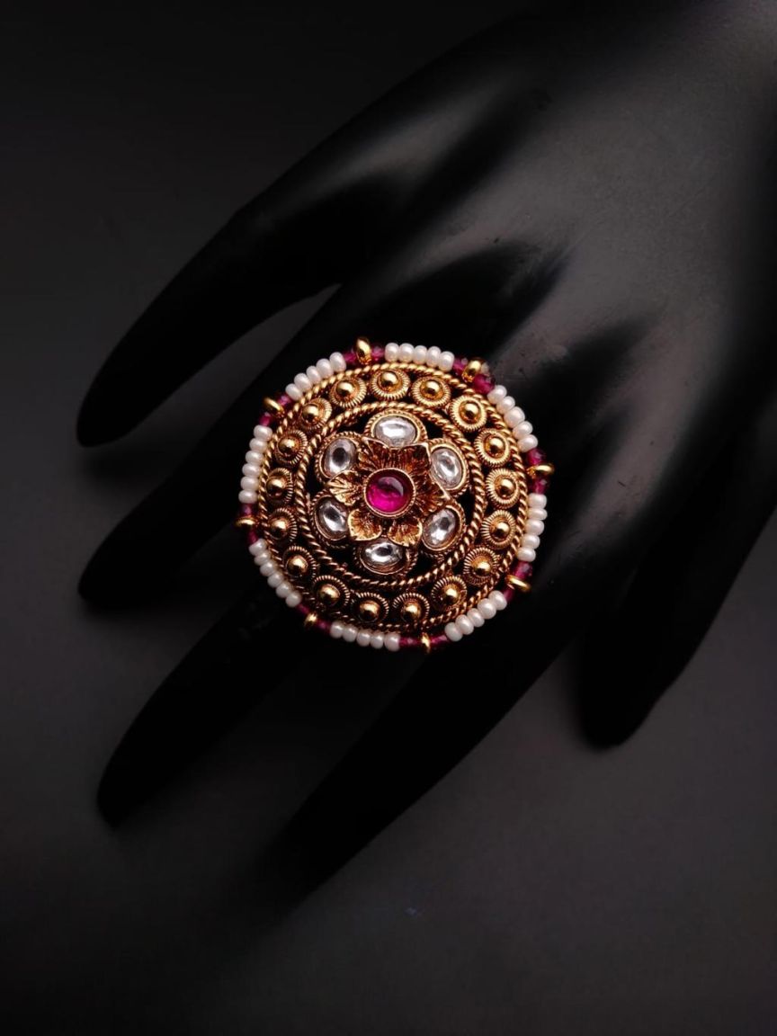 RINGS IN POLKI (GOLD POLISH) STYLE | DESIGN - 87069