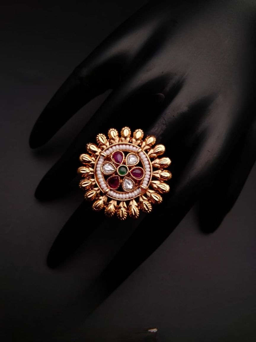RINGS IN POLKI (GOLD POLISH) STYLE | DESIGN - 87072