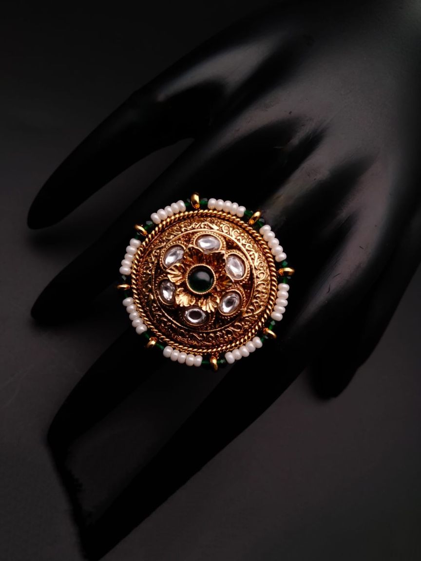 RINGS IN POLKI (GOLD POLISH) STYLE | DESIGN - 87082