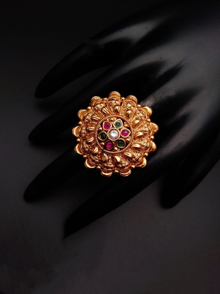 RINGS IN POLKI (GOLD POLISH) STYLE | DESIGN - 87088
