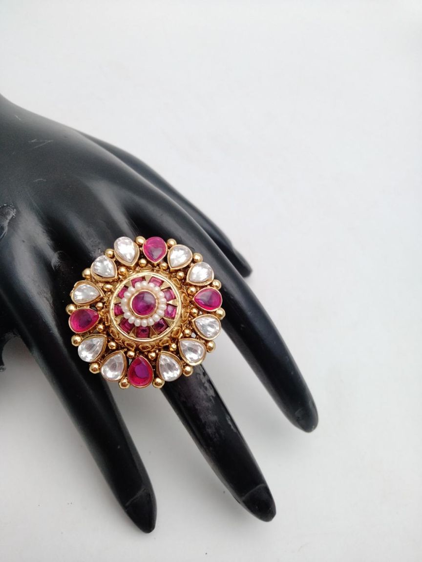 RINGS IN POLKI (GOLD POLISH) STYLE | DESIGN - 87099
