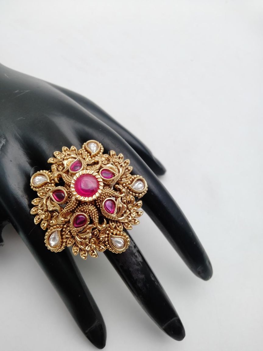 RINGS IN POLKI (GOLD POLISH) STYLE | DESIGN - 87104