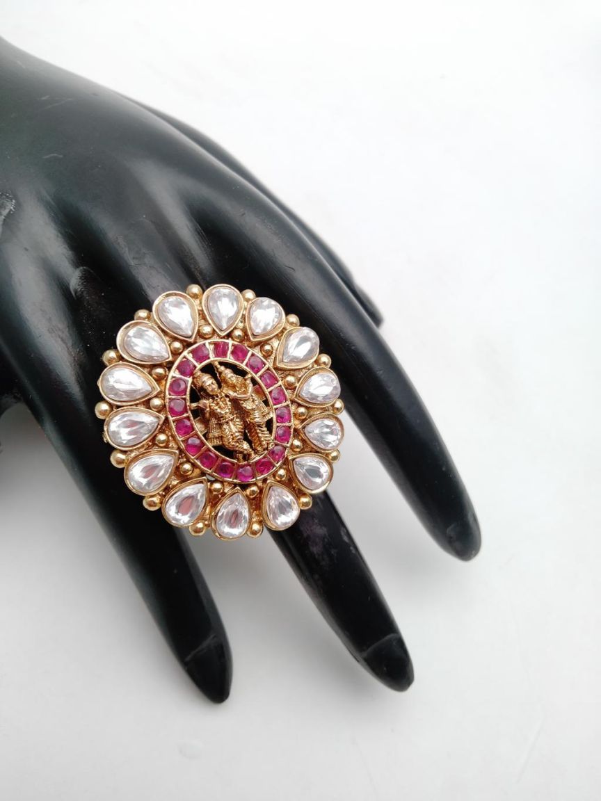 RINGS IN POLKI (GOLD POLISH) STYLE | DESIGN - 87105