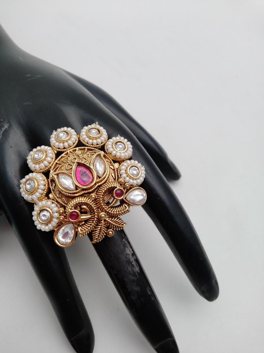RINGS IN POLKI (GOLD POLISH) STYLE | DESIGN - 87106