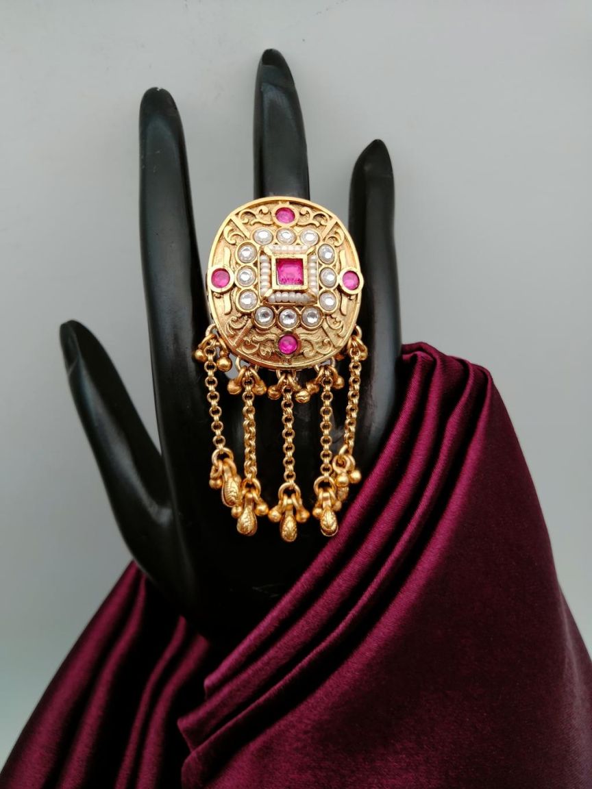 RINGS IN POLKI (GOLD POLISH) STYLE | DESIGN - 87113