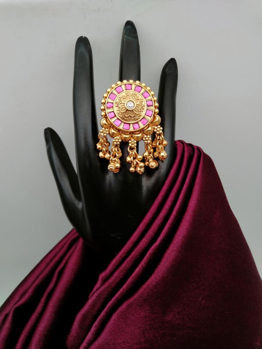 RINGS IN POLKI (GOLD POLISH) STYLE | DESIGN - 87115