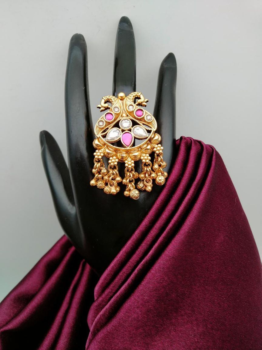 RINGS IN POLKI (GOLD POLISH) STYLE | DESIGN - 87116