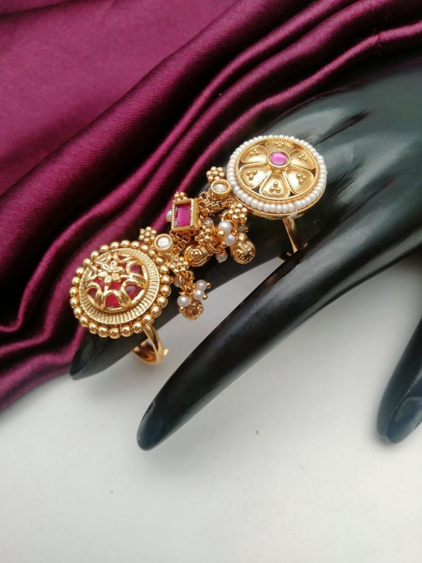 RINGS IN POLKI (GOLD POLISH) STYLE | DESIGN - 87128