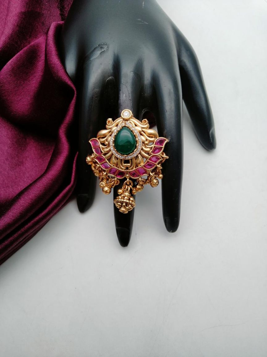 RINGS IN POLKI (GOLD POLISH) STYLE | DESIGN - 87133