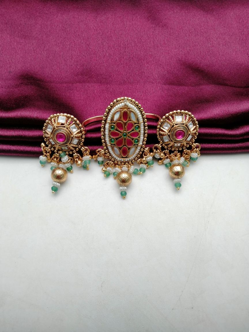 RINGS IN POLKI (GOLD POLISH) STYLE | DESIGN - 87135