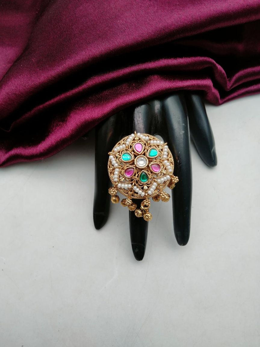 RINGS IN POLKI (GOLD POLISH) STYLE | DESIGN - 87138