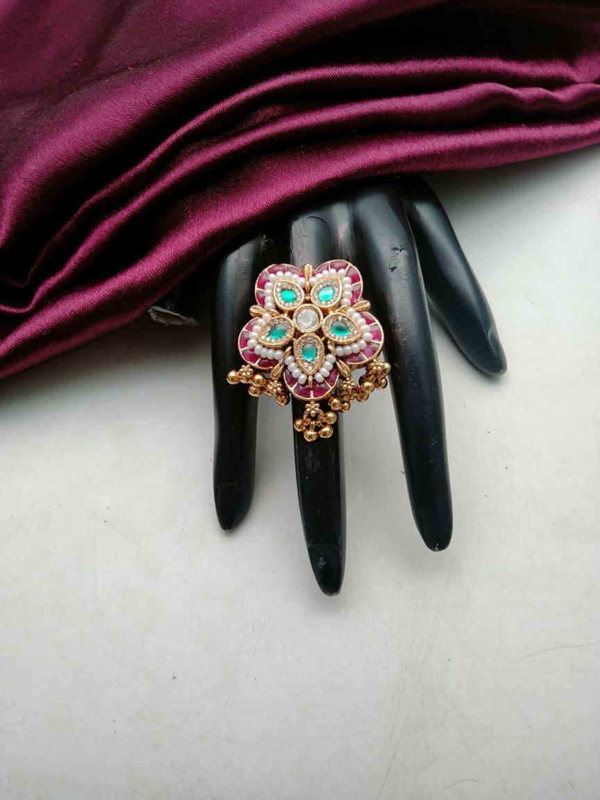 RINGS IN POLKI (GOLD POLISH) STYLE | DESIGN - 87139