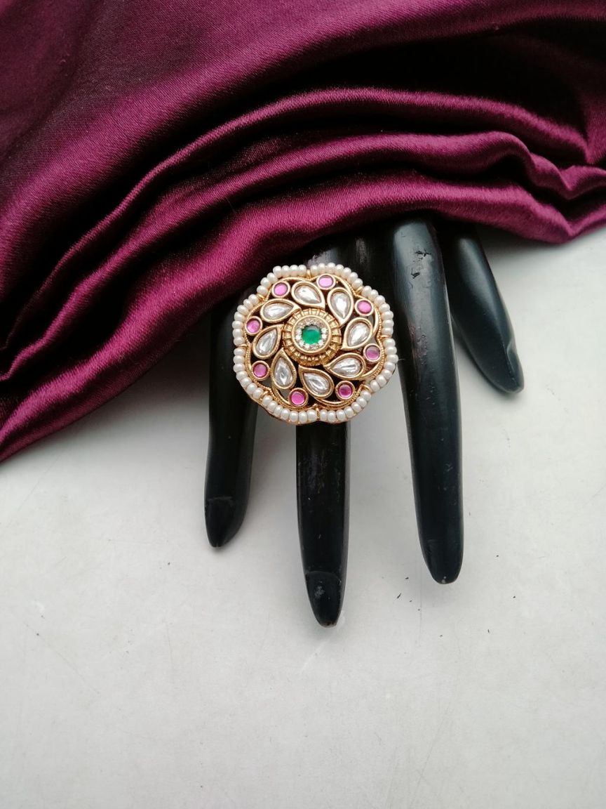 RINGS IN POLKI (GOLD POLISH) STYLE | DESIGN - 87140