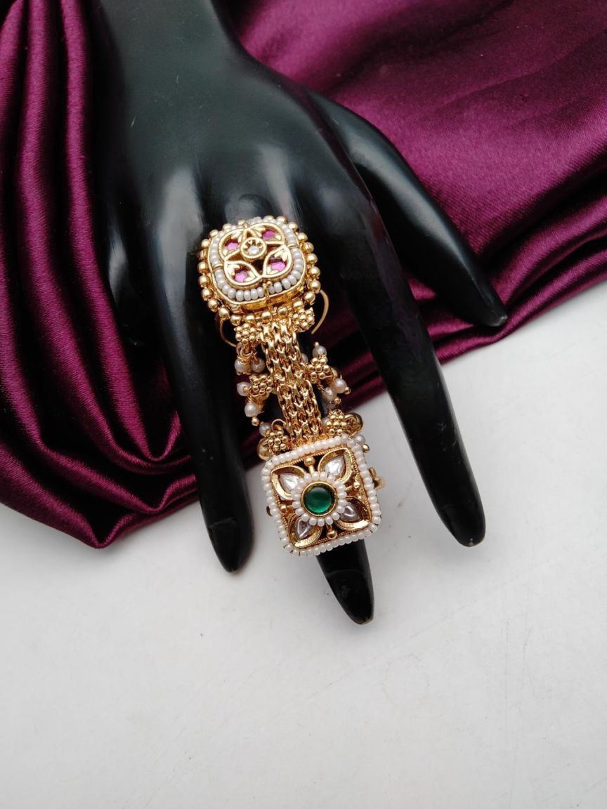 RINGS IN POLKI (GOLD POLISH) STYLE | DESIGN - 87146