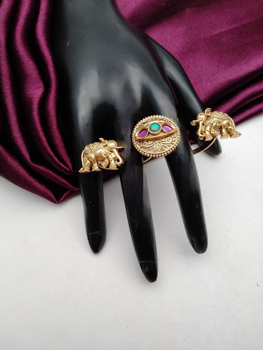 RINGS IN POLKI (GOLD POLISH) STYLE | DESIGN - 87147