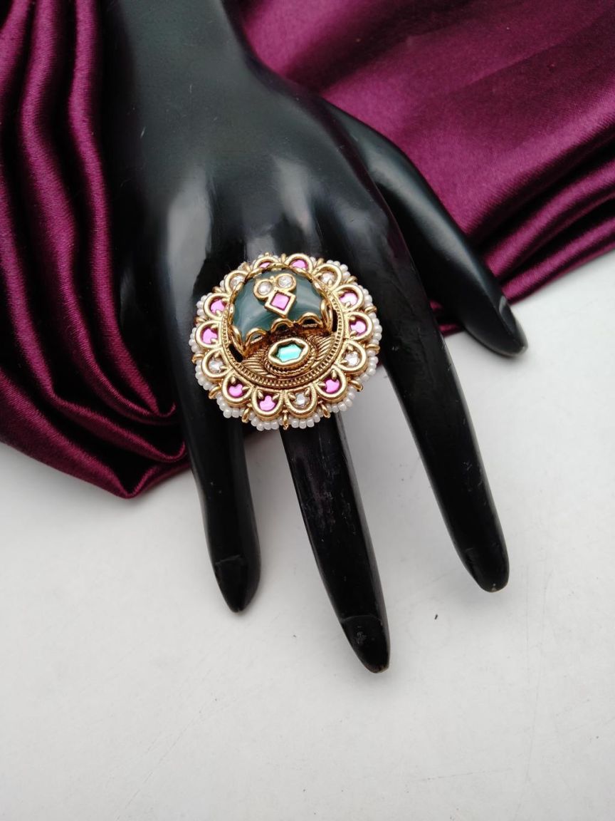 RINGS IN POLKI (GOLD POLISH) STYLE | DESIGN - 87149