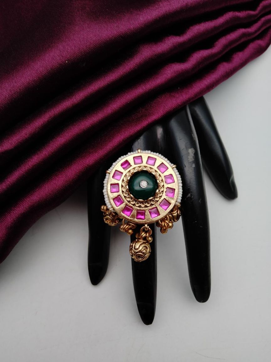 RINGS IN POLKI (GOLD POLISH) STYLE | DESIGN - 87151