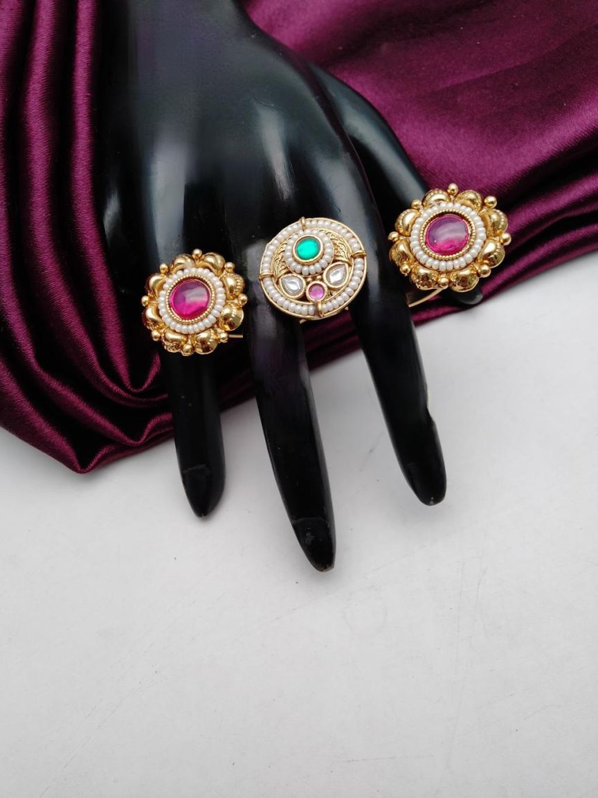 RINGS IN POLKI (GOLD POLISH) STYLE | DESIGN - 87153