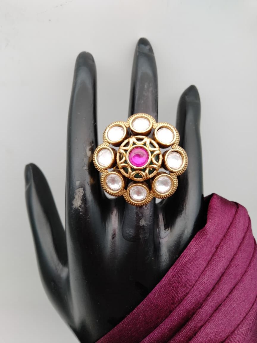 RINGS IN POLKI (GOLD POLISH) STYLE | DESIGN - 87158