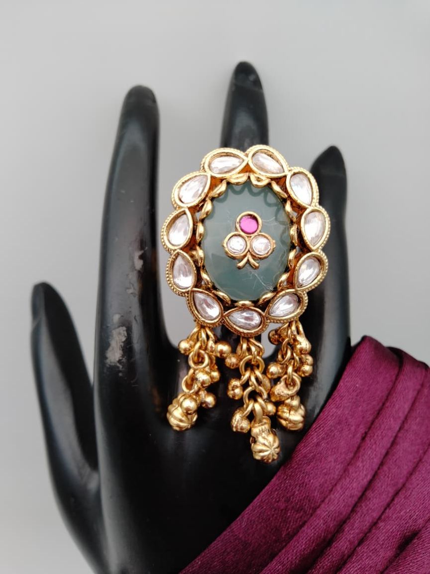 RINGS IN POLKI (GOLD POLISH) STYLE | DESIGN - 87159