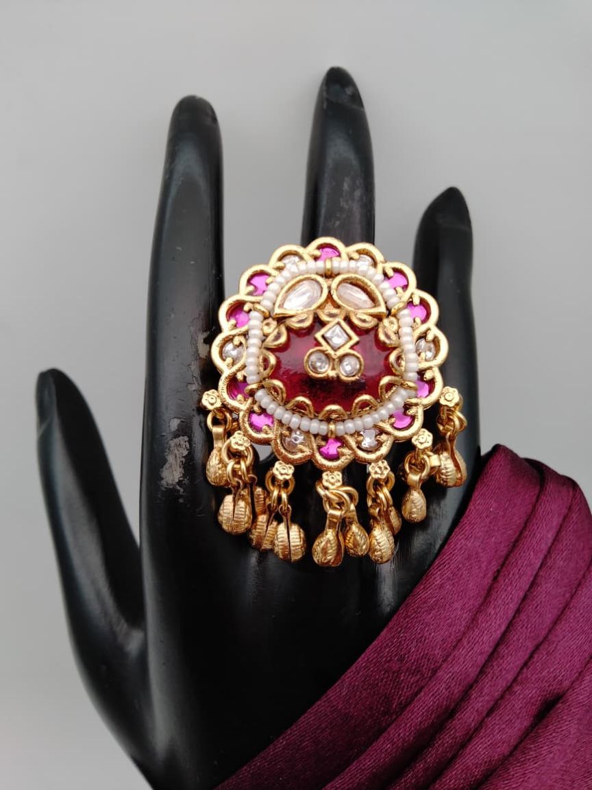 RINGS IN POLKI (GOLD POLISH) STYLE | DESIGN - 87160