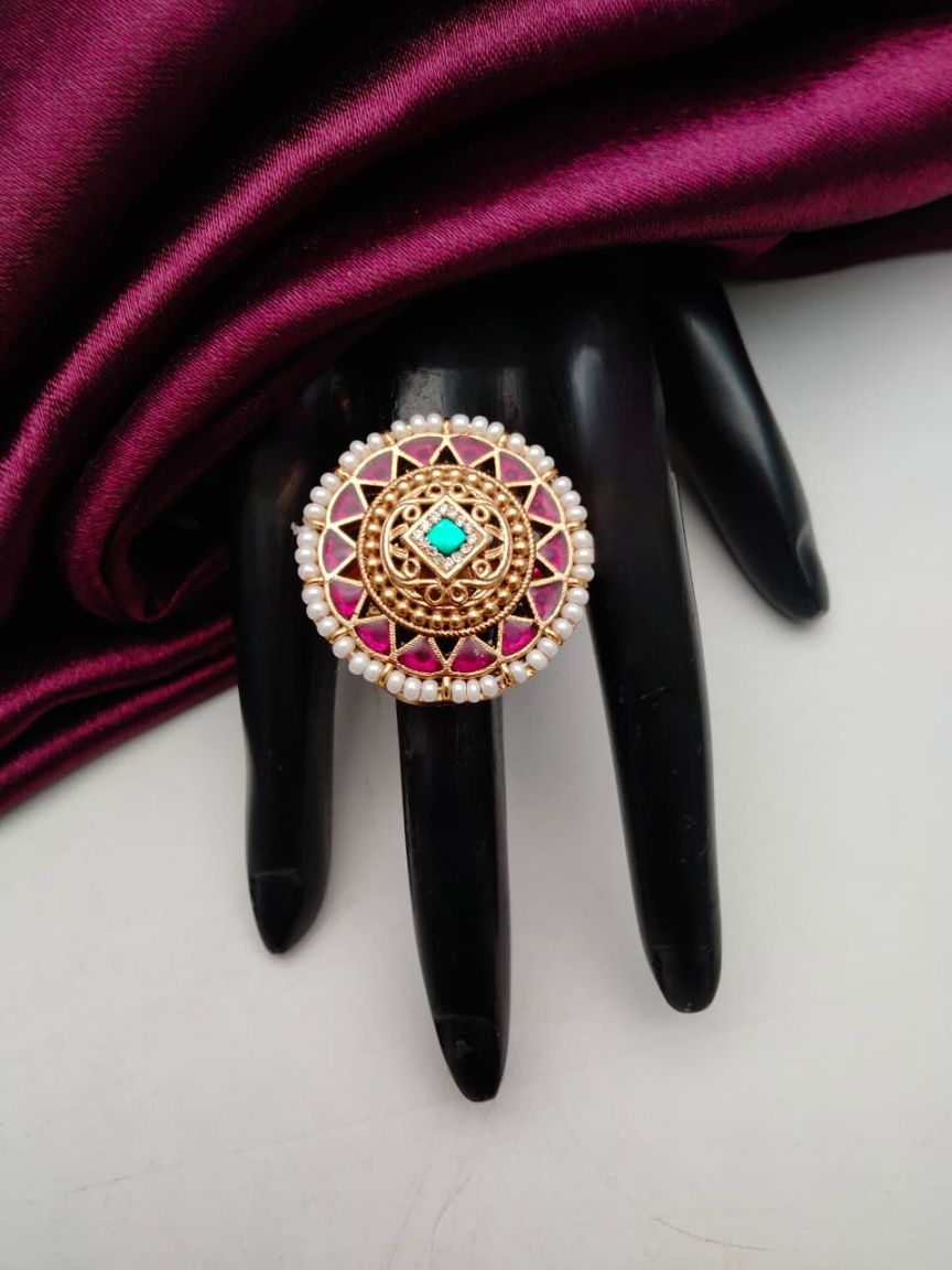 RINGS IN POLKI (GOLD POLISH) STYLE | DESIGN - 87162