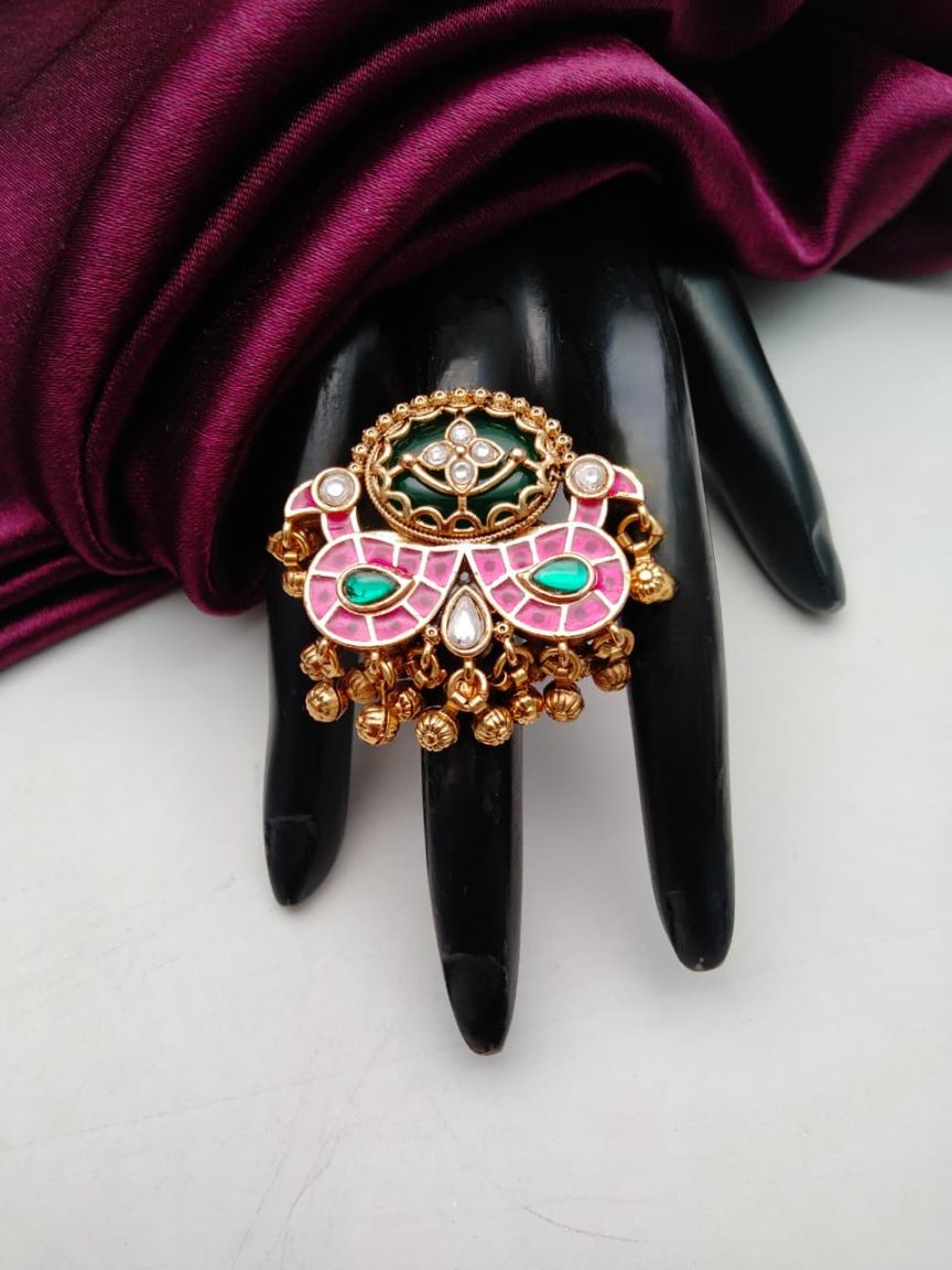 RINGS IN POLKI (GOLD POLISH) STYLE | DESIGN - 87163