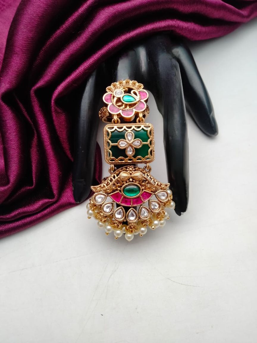 RINGS IN POLKI (GOLD POLISH) STYLE | DESIGN - 87165