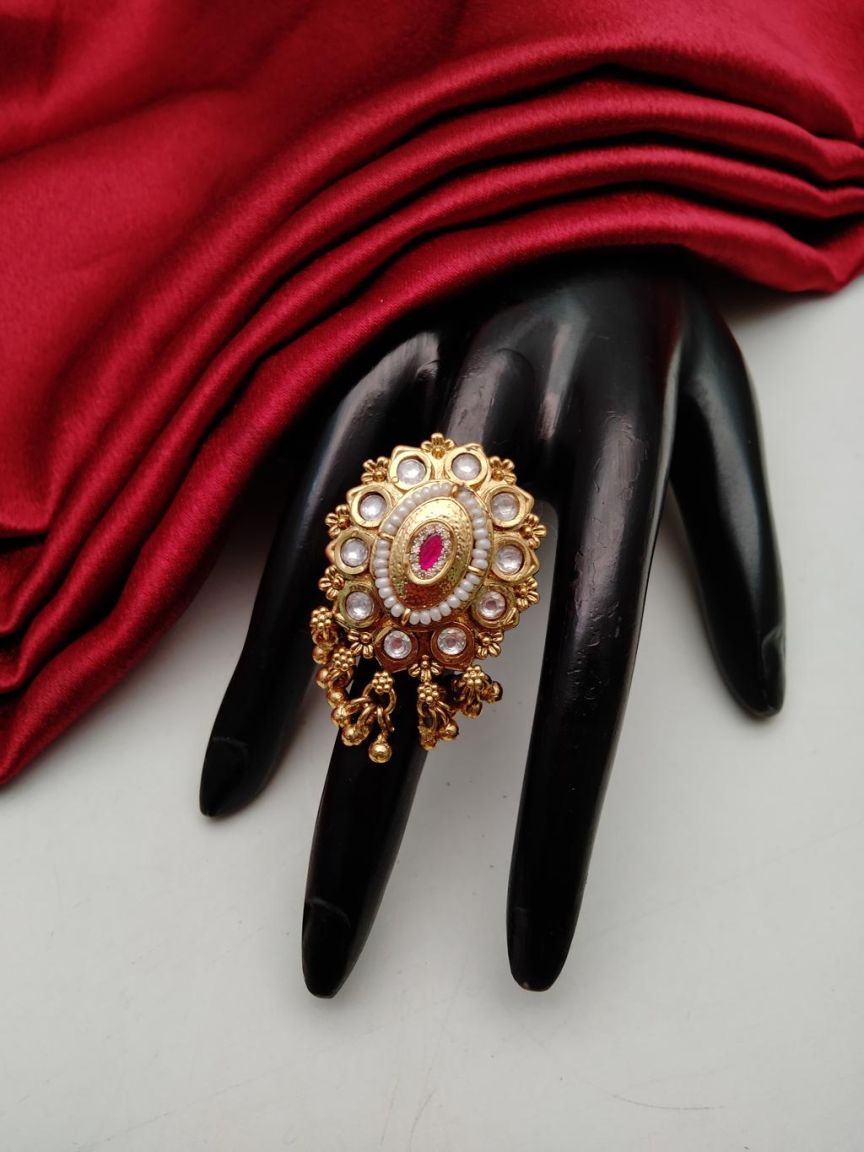 RINGS IN POLKI (GOLD POLISH) STYLE | DESIGN - 87169