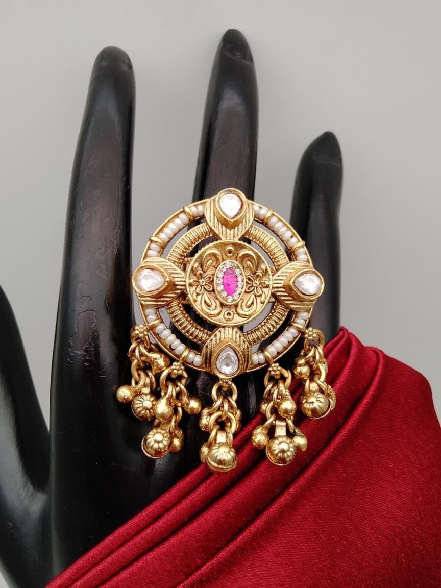 RINGS IN POLKI (GOLD POLISH) STYLE | DESIGN - 87173