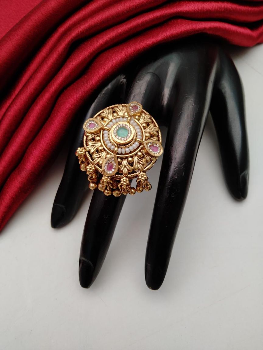 RINGS IN POLKI (GOLD POLISH) STYLE | DESIGN - 87178