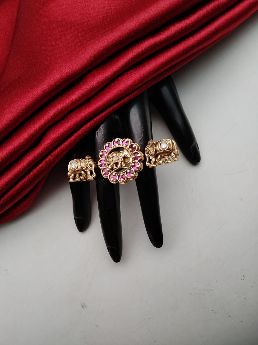 RINGS IN POLKI (GOLD POLISH) STYLE | DESIGN - 87189