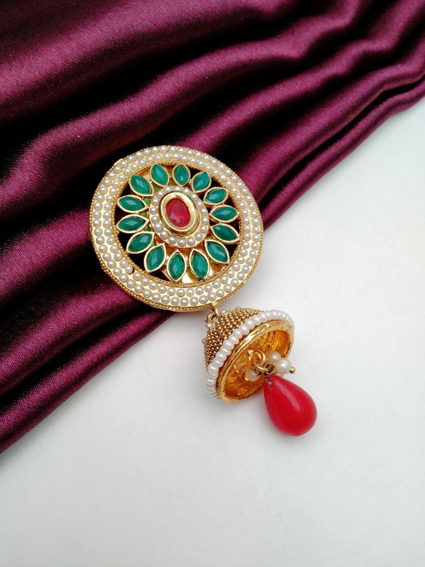 SAREE PIN IN POLKI (GOLD POLISH) STYLE | DESIGN - 27001