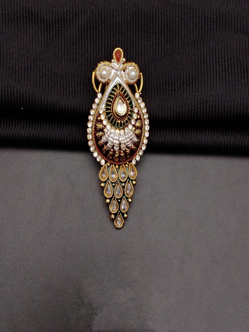 SAREE PIN IN POLKI (GOLD POLISH) STYLE | DESIGN - 27002